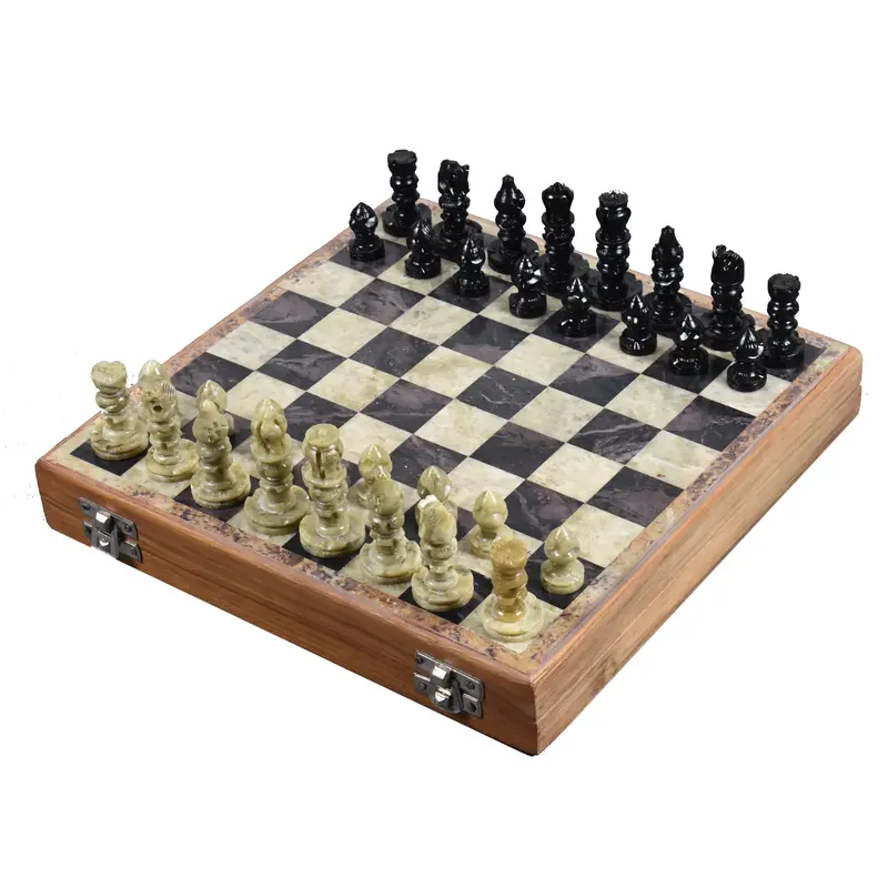 10-Inch Hand-Carved Soapstone Chess Set – Includes Board & Storage Case 1