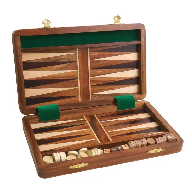10-Inch Handcrafted Wooden Travel Backgammon Set With Folding Board 1