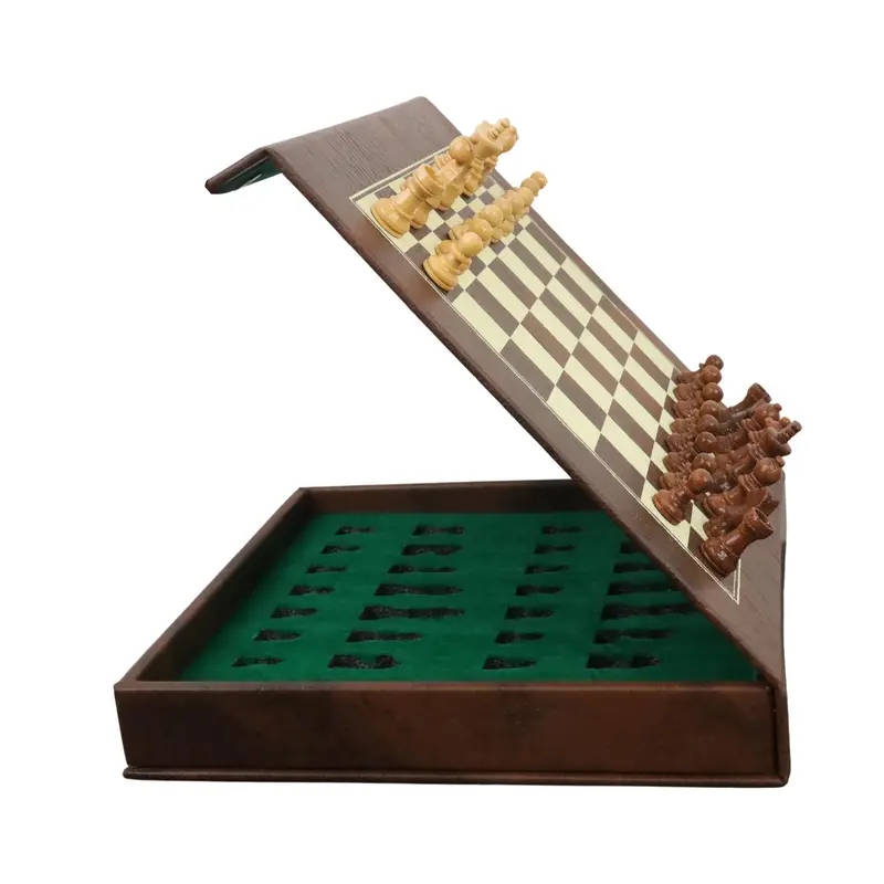 10-Inch Magnetic Travel Chess Set – Wooden Pieces In Leatherette Carry Case 1