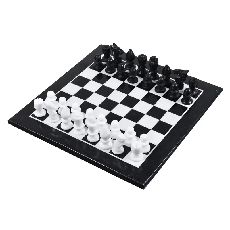 12-Inch Minimalist Marble Chess Set – Black & White Stone Design 1
