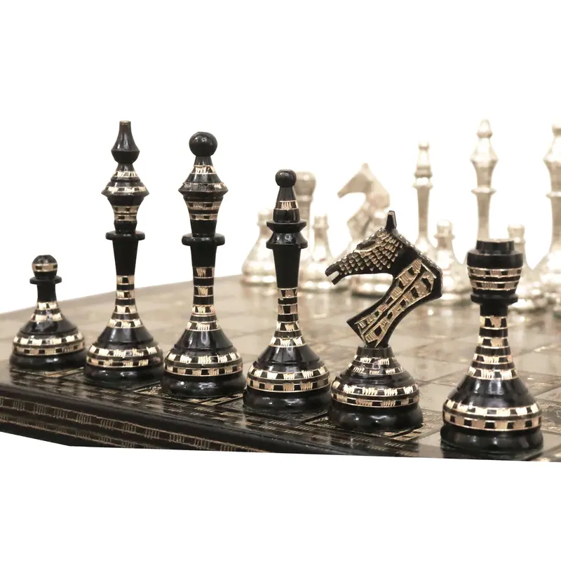 14-Inch Soviet-Inspired Brass Chess Set – Artistic Metal Pieces & Board 1