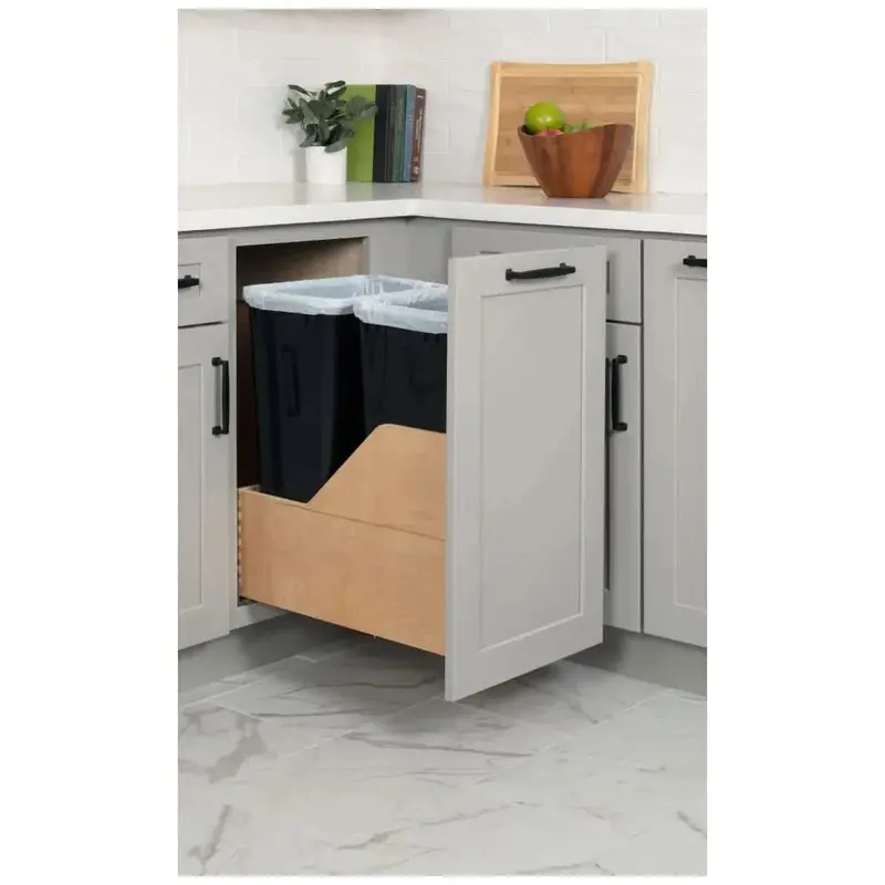 15" Dual 50-Qt Black Trash Rollout – Soft-Close, Wood-Bottom Mount, Door-Mount System 1