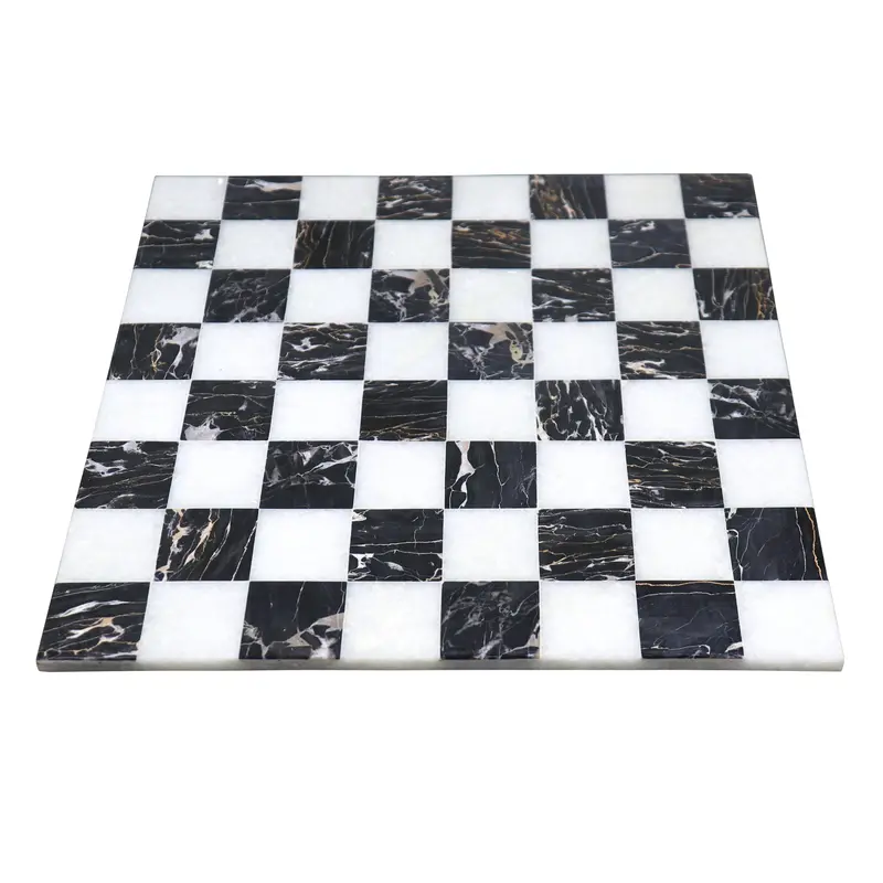 15-Inch Borderless Black & White Marble Chessboard – Sleek Stone Surface 1