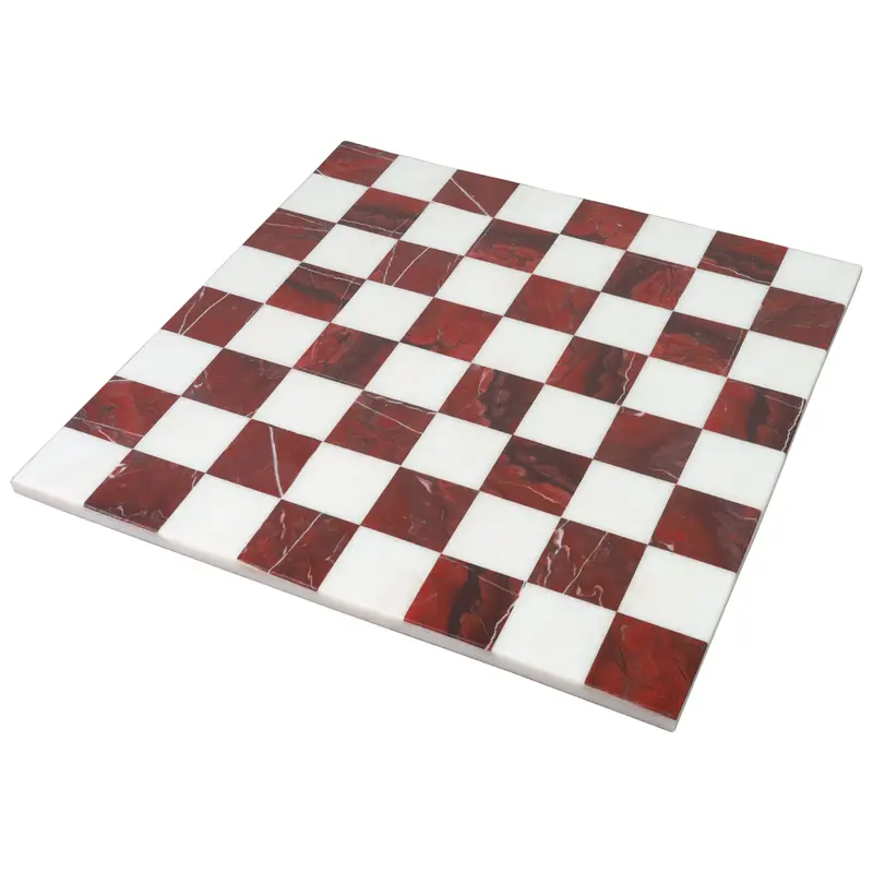15-Inch Borderless Marble Chess Board – Maroon Semi-Precious Stone Inlay 1