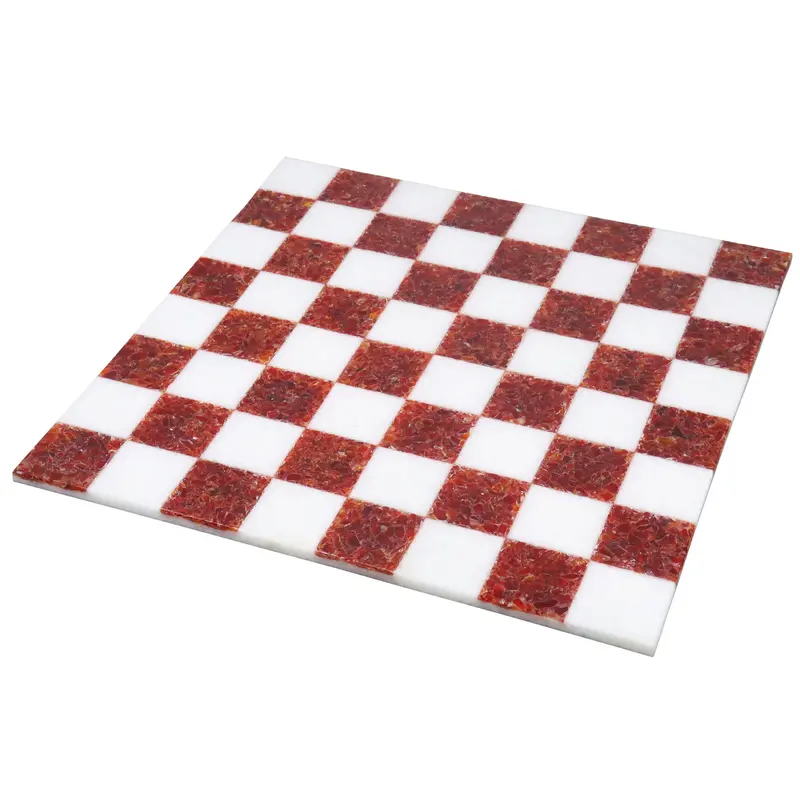 15-Inch Borderless Red & White Marble Chessboard – Luxury Stone Design 1