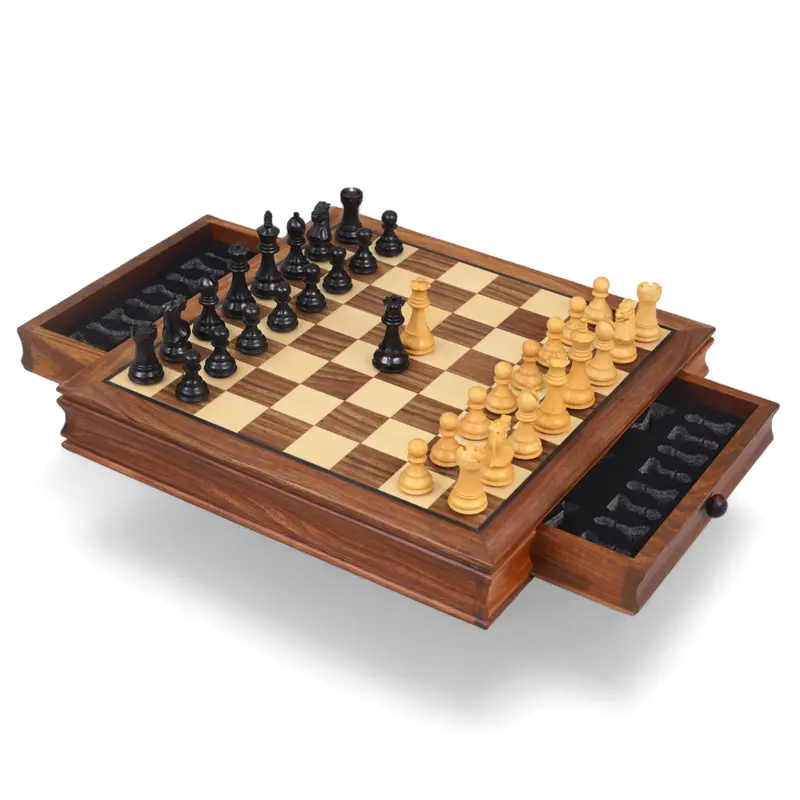 15-Inch Magnetic Travel Chess Set – Golden Rosewood Finish, Gift-Ready With Storage Drawers 1