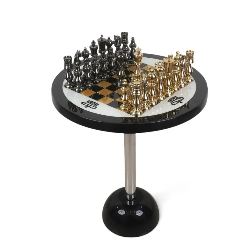 17-Inch Minimalist Brass Chess Ensemble: Pieces, Board & Table – 21-Inch Tall Luxury Setup – Europe Warehouse Clearance 1