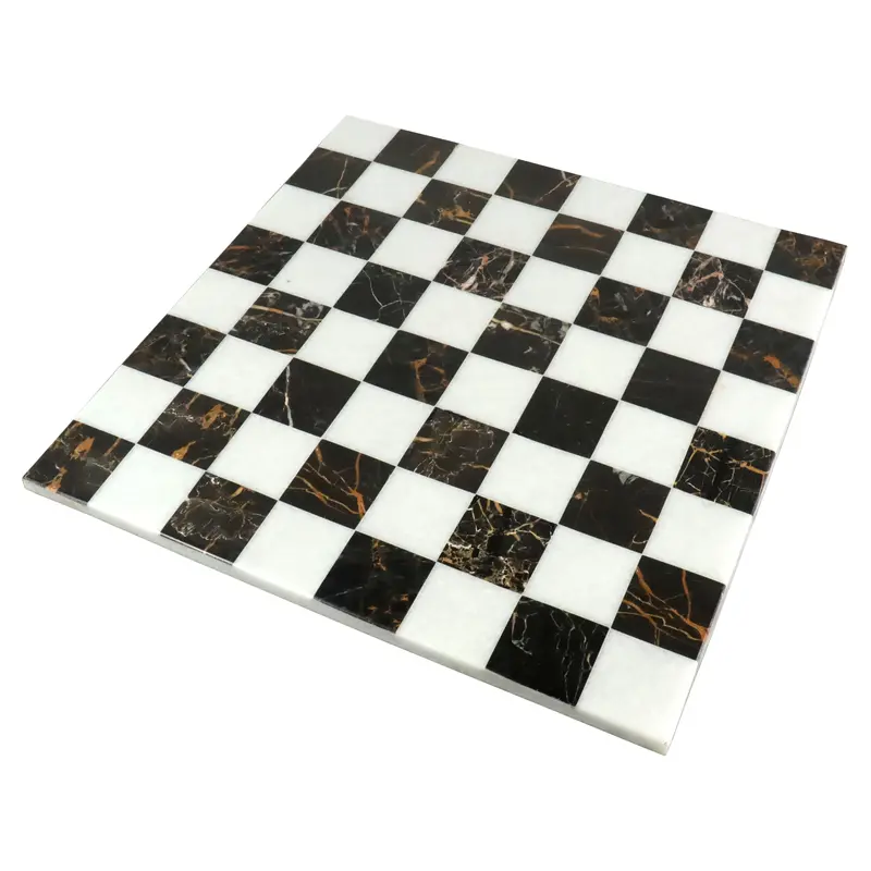 18" Borderless Black & White Marble Chess Board 1