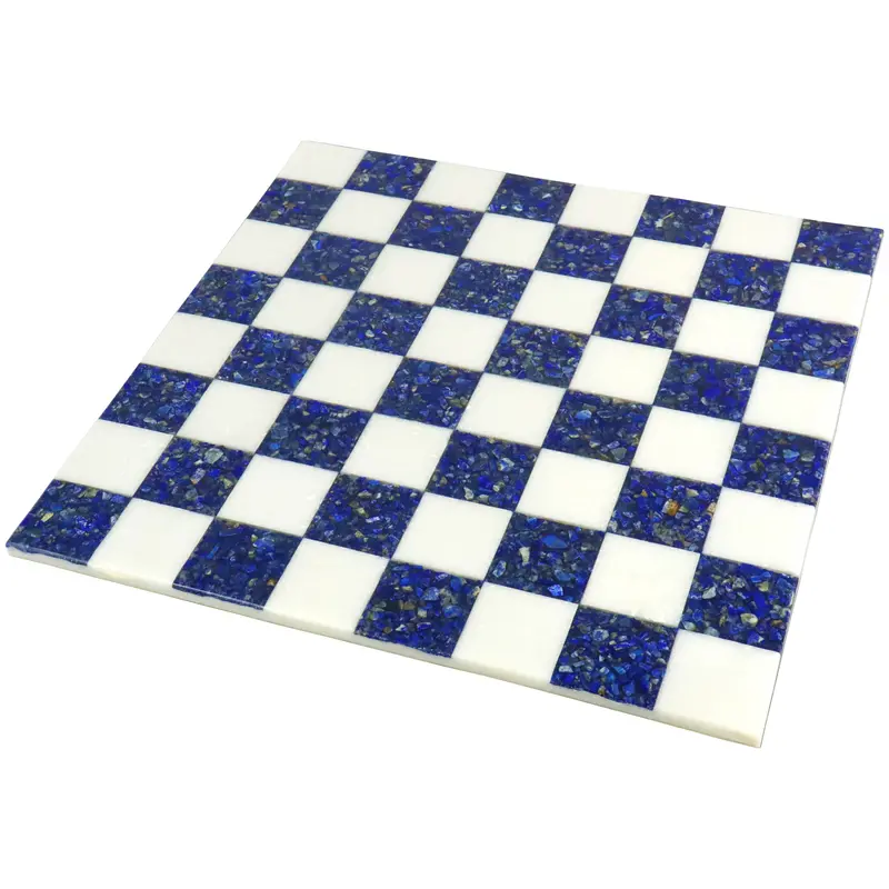 18" Borderless Lapis Lazuli & White Marble Chess Board 1