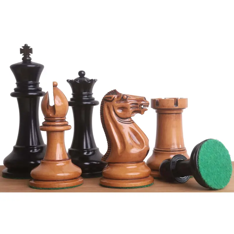 1849 Original Staunton Chess Pieces – Slightly Imperfect Distressed Boxwood & Ebony Set, 4.5" King 1