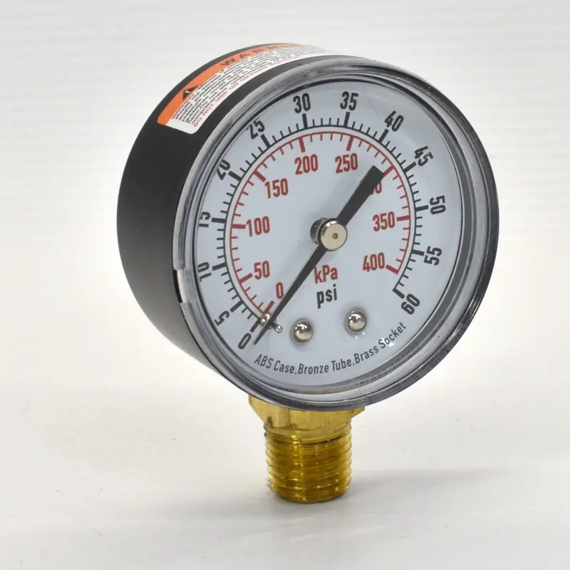 2" Dial Pressure Gauge – 0–60 Psi, 1/4" Npt Male Bottom Port, Plastic Housing 1