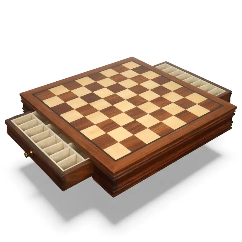 20-Inch Legacy Golden Rosewood Chess Board With Integrated Velvet Storage Drawers 1