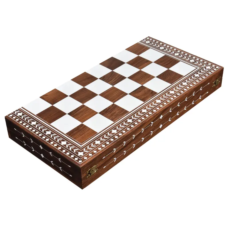 21-Inch Golden Rosewood & Acrylic Ivory Inlaid Folding Chessboard – 55Mm Squares 1