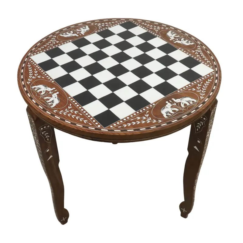 24-Inch Round Boutique Chess Table – 25-Inch Height, Golden Rosewood & Acrylic 1