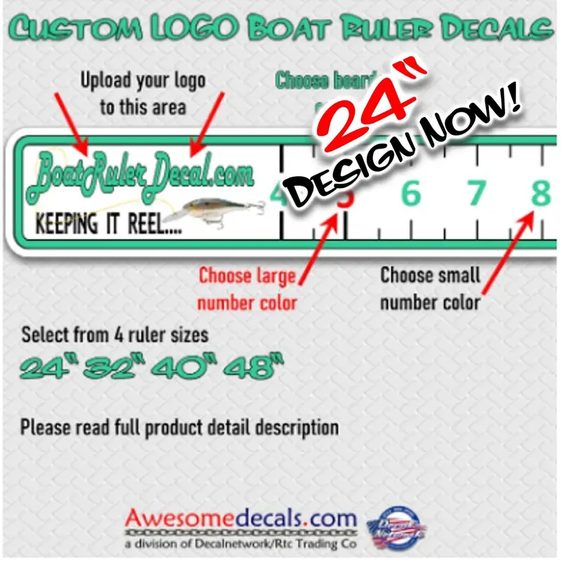 24-Inch Vinyl Boat Ruler Decal – Fish-Themed Measuring Tape With Custom Logo Option 1