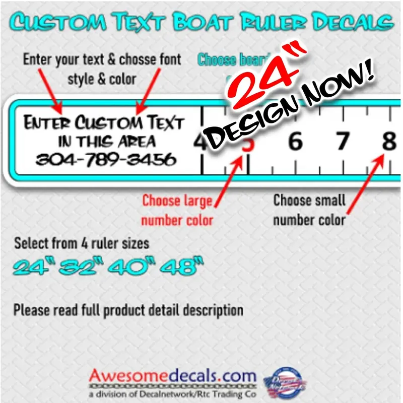 24-Inch Vinyl Boat Ruler Decal – Fish-Themed Measuring Tape With Custom Text Option 1
