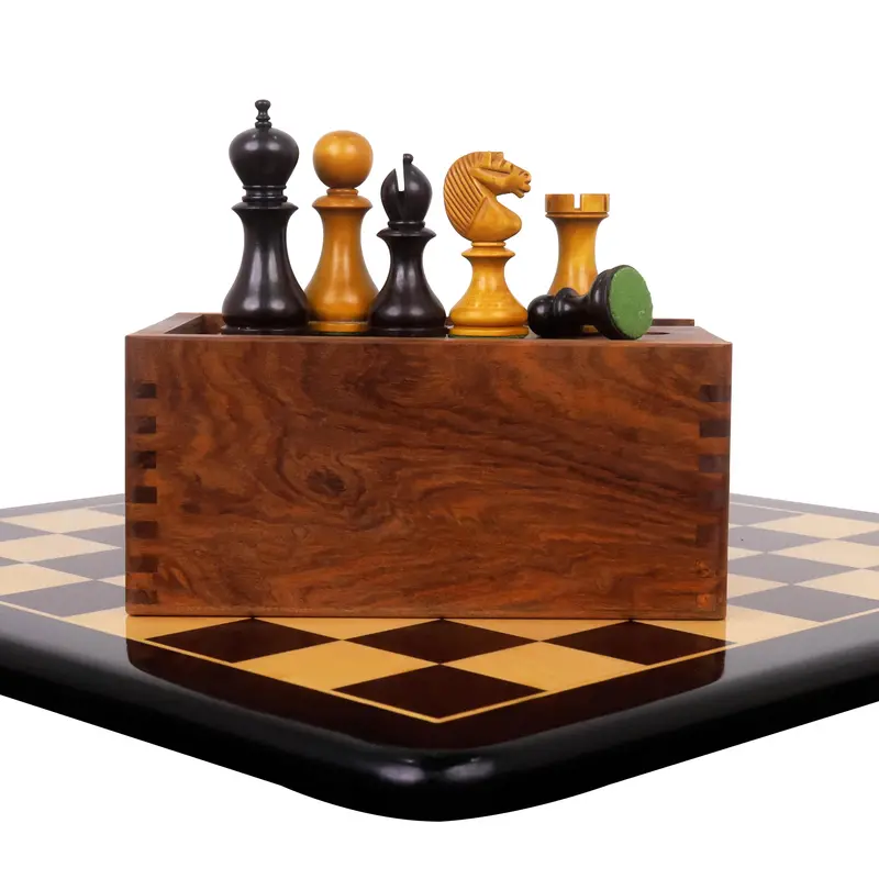 3.6-Inch English Dublin Pattern Chess Set: Antiqued Boxwood Pieces With Board And Storage Box 1