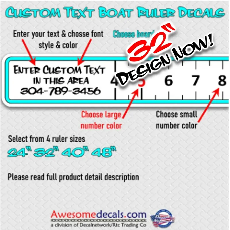 32-Inch Vinyl Boat Ruler Decal – Fish-Themed Measuring Tape With Custom Text Option 1