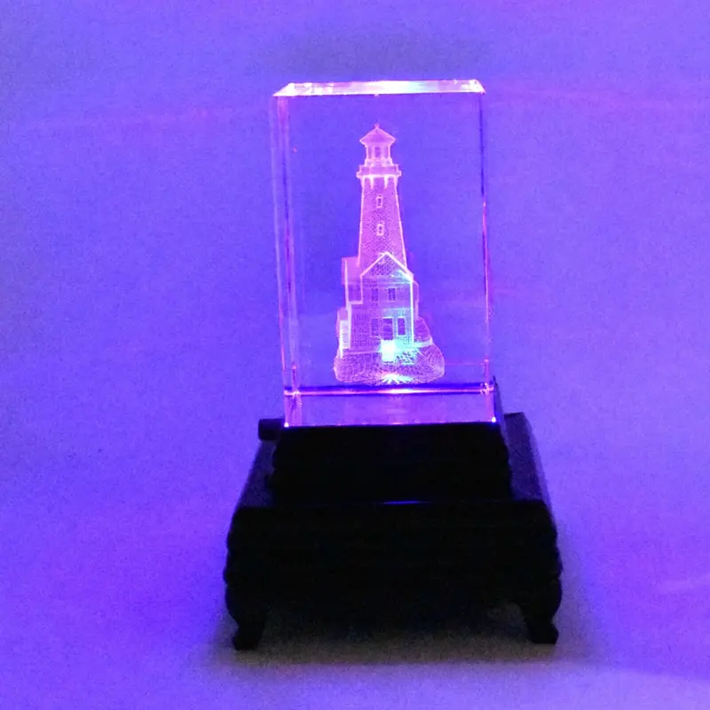 3D Crystal Lighthouse Paperweight With Illuminated Led Base – Color-Changing Light 1