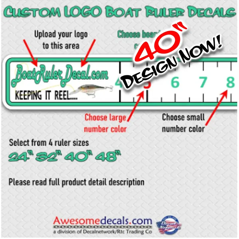 40-Inch Vinyl Boat Ruler Decal – Fish-Themed Measuring Tape With Custom Logo Option 1