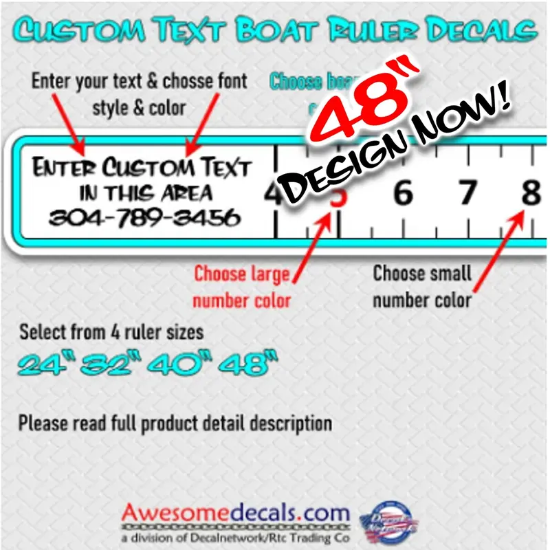 48" Boat Ruler Decal – Custom Fish Measuring Tape With Personalized Text 1