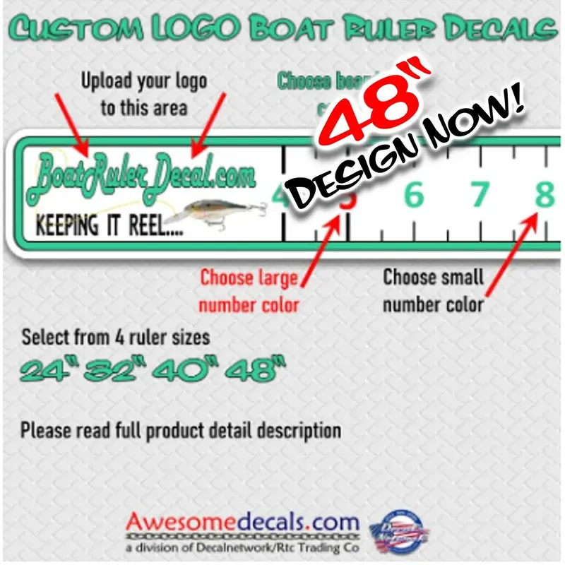 48-Inch Vinyl Boat Ruler Decal – Fish-Themed Measuring Tape With Custom Logo Option 1