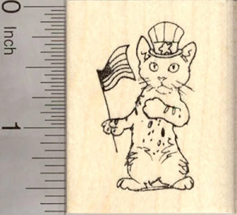 4Th Of July Cat Rubber Stamp Featuring American Flag 1