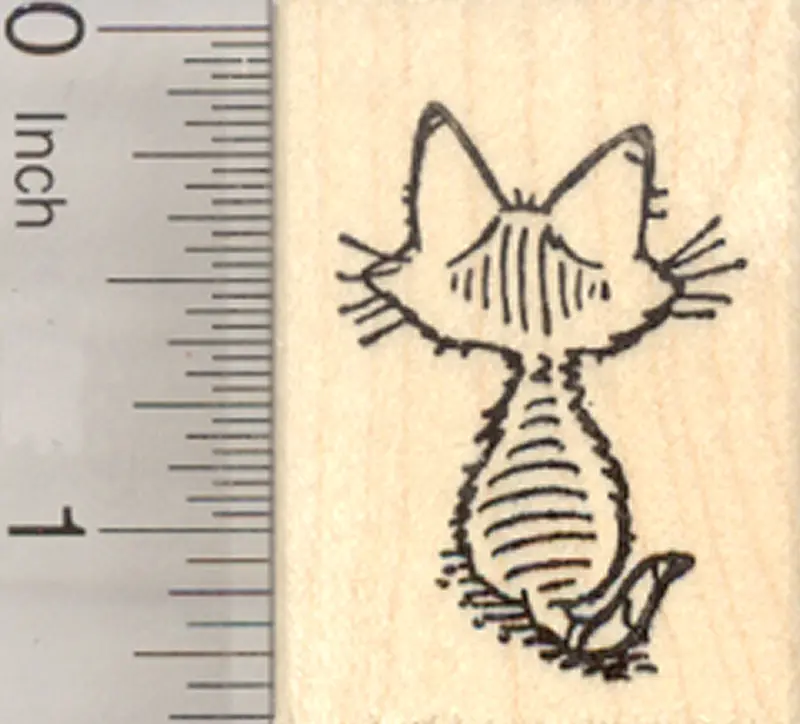 Adorable Sitting Kitten Rubber Stamp – Feline Charm In Simple Outline 1