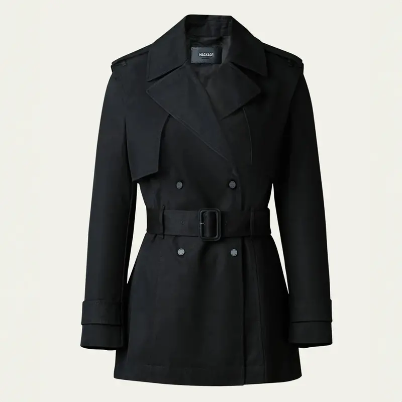 Adva Black Mid-Length Belted Trench Coat 1