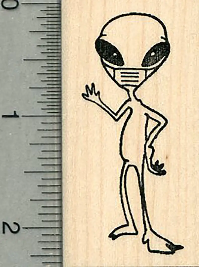 Alien Rubber Stamp Wearing A Protective Face Mask 1