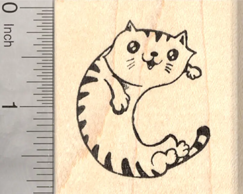 Alphabet Cat Rubber Stamp – Playful Feline Forming The Letter C 1