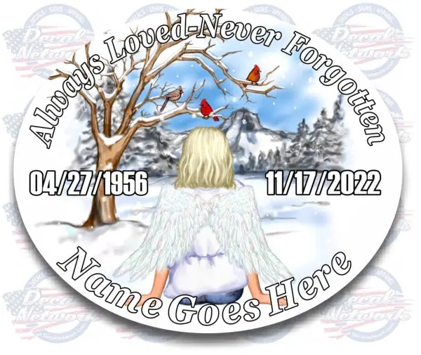 'Always Loved, Never Forgotten' Angel Memorial Decal – Light Background 1