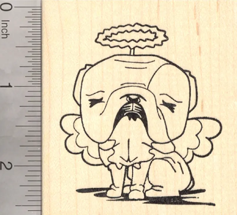 Angelic Bulldog Rubber Stamp – Canine With Halo And Feathered Wings 1