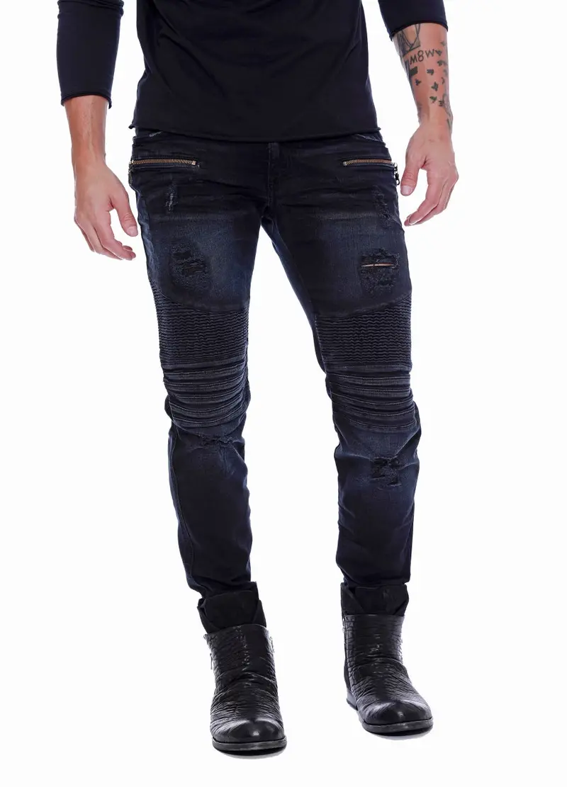 Black Biker-Style Slim-Fit Jeans 1