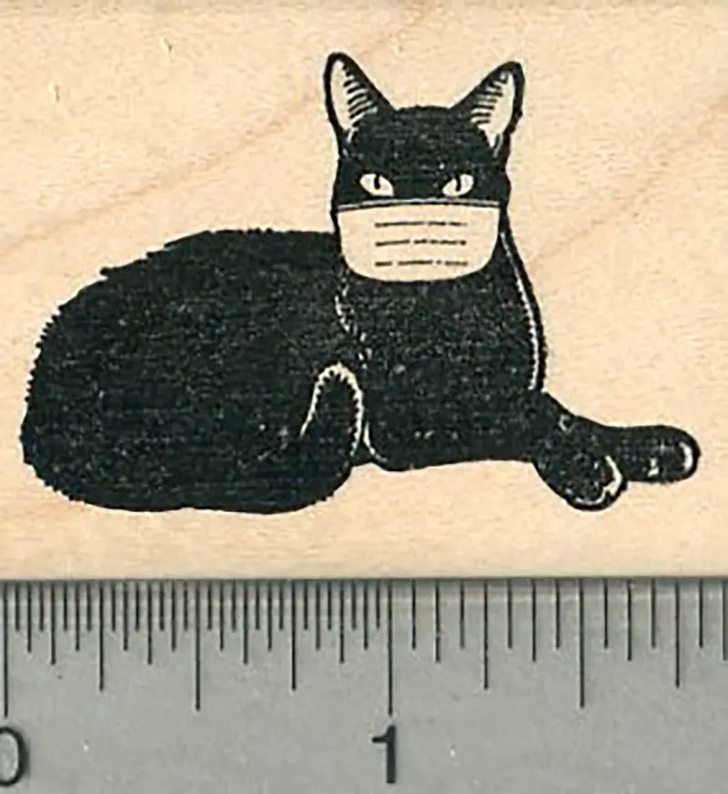 Black Cat Rubber Stamp Wearing A Face Mask – Pandemic-Themed 1