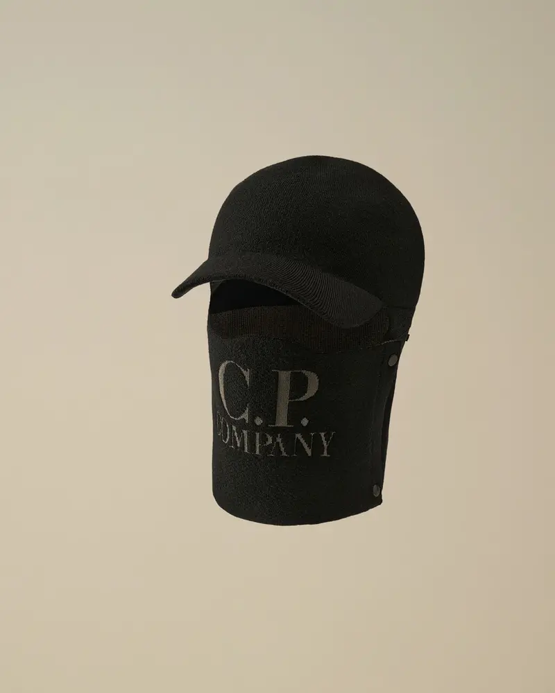 Black Extrafine Merino Wool Visor Neck Warmer Hat 1