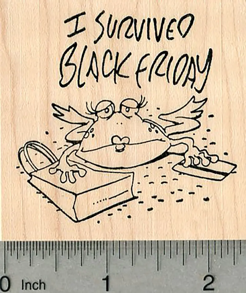 Black Friday Frog Rubber Stamp – Playful Thanksgiving Shopping Satire 1