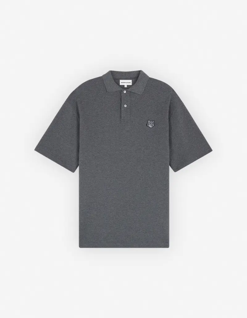 Bold Oversize Polo Shirt With Fox Head Patch – Dark Grey Melange 1