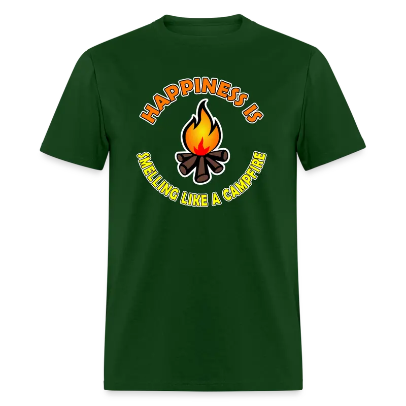 Campfire Scent Humor T-Shirt – 'Happiness Is Smelling Like A Campfire' 1