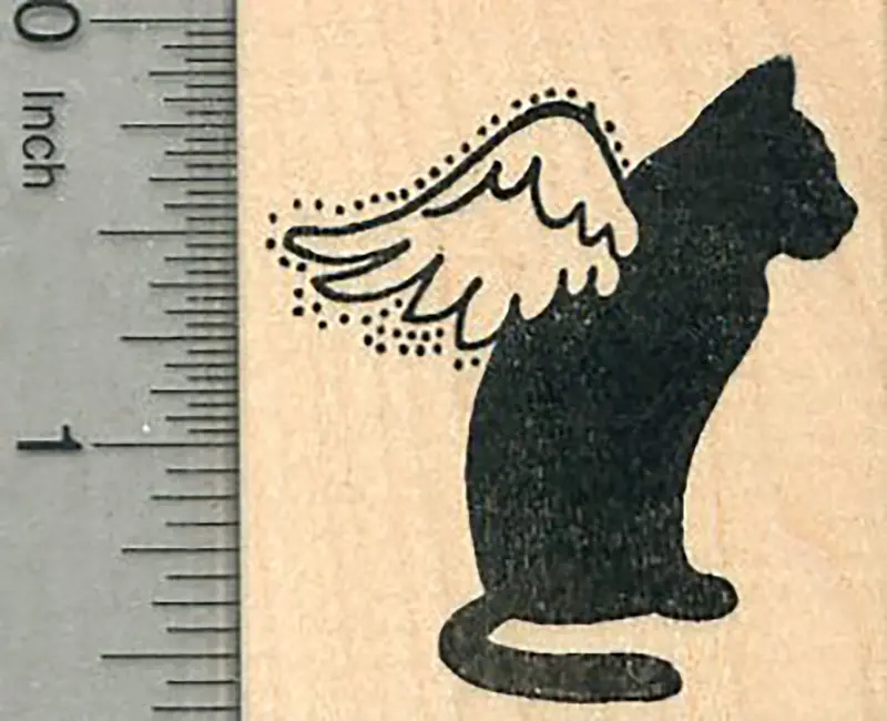 Cat Angel Silhouette Rubber Stamp – Gentle Pet Loss Keepsake 1