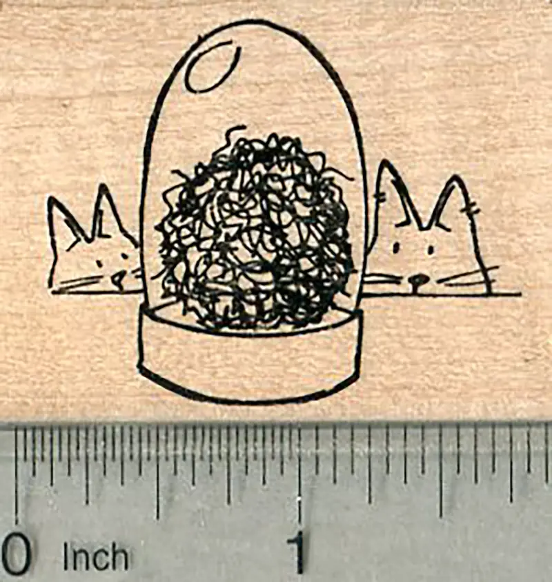 Cat Hairball Road Trip Rubber Stamp, Quirky Travel-Themed Design 1