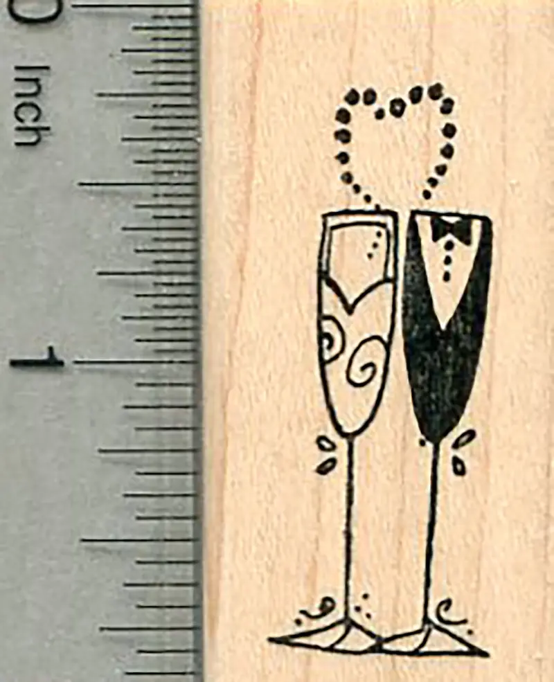 Champagne Glasses Wedding Rubber Stamp – Celebratory Couple Design 1