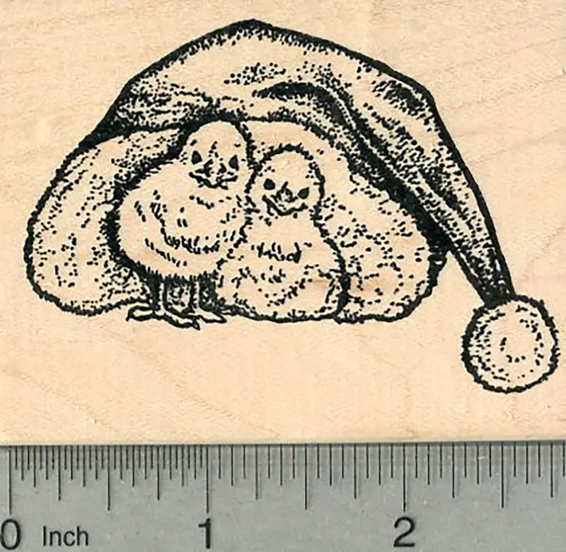 Chickens In Santa Hats Stamp – Adorable Christmas Hatchlings 1