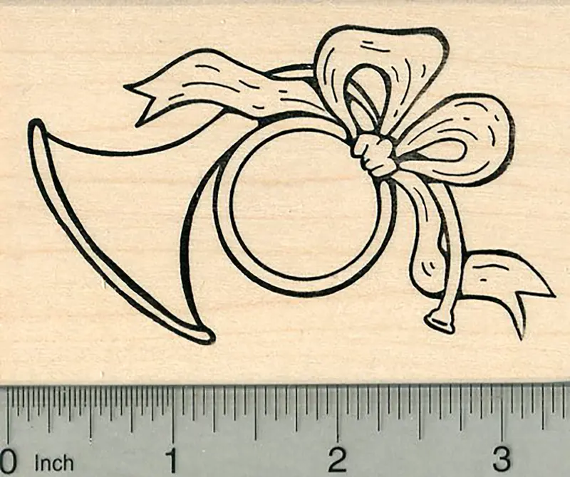 Christmas Horn Rubber Stamp – Festive Blowing Horn With Holiday Bow 1