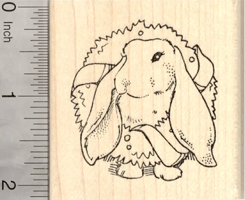 Christmas Lop Rabbit Rubber Stamp – Bunny Nestled In A Festive Wreath 1