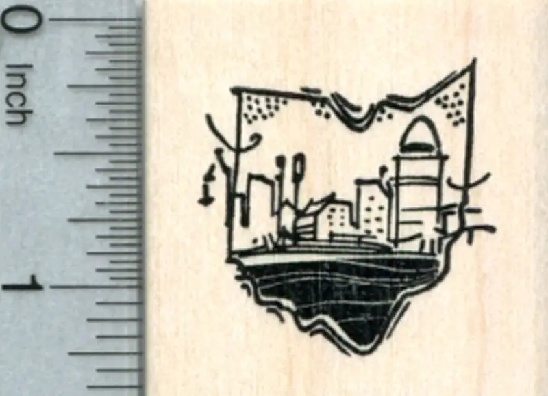 Cincinnati Riverfront Rubber Stamp – Ohio Landmark Illustration 1