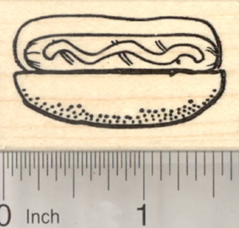 Classic Hot Dog Rubber Stamp – Grilled Wiener In Bun, Bbq Fun 1