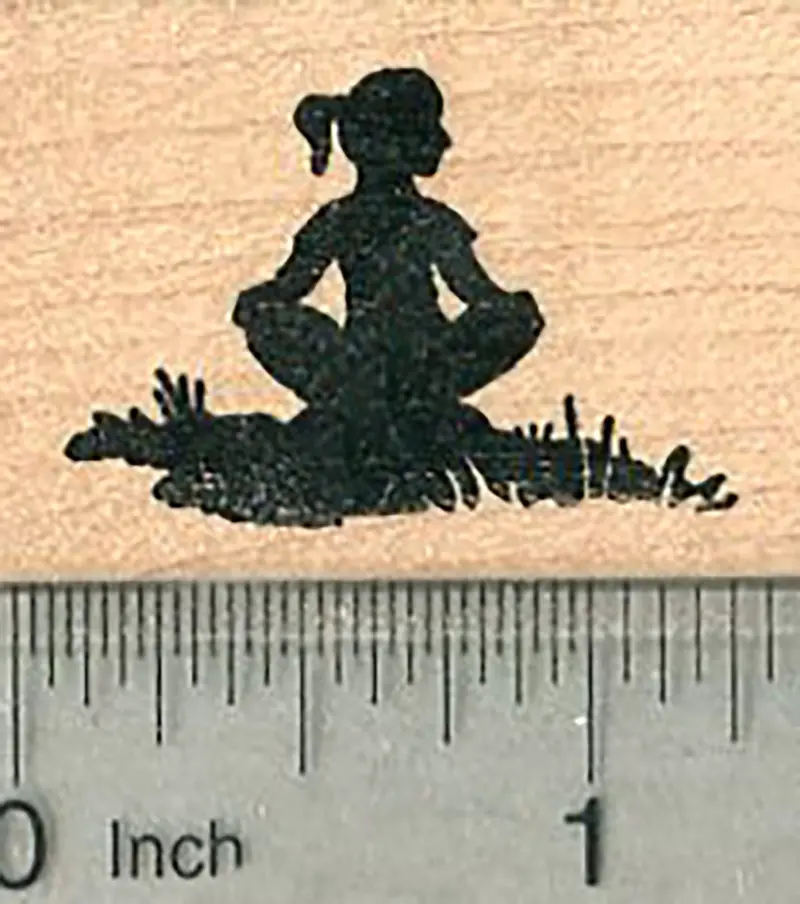 Contemplative Sitting Girl Rubber Stamp – Mindfulness Pose Silhouette 1
