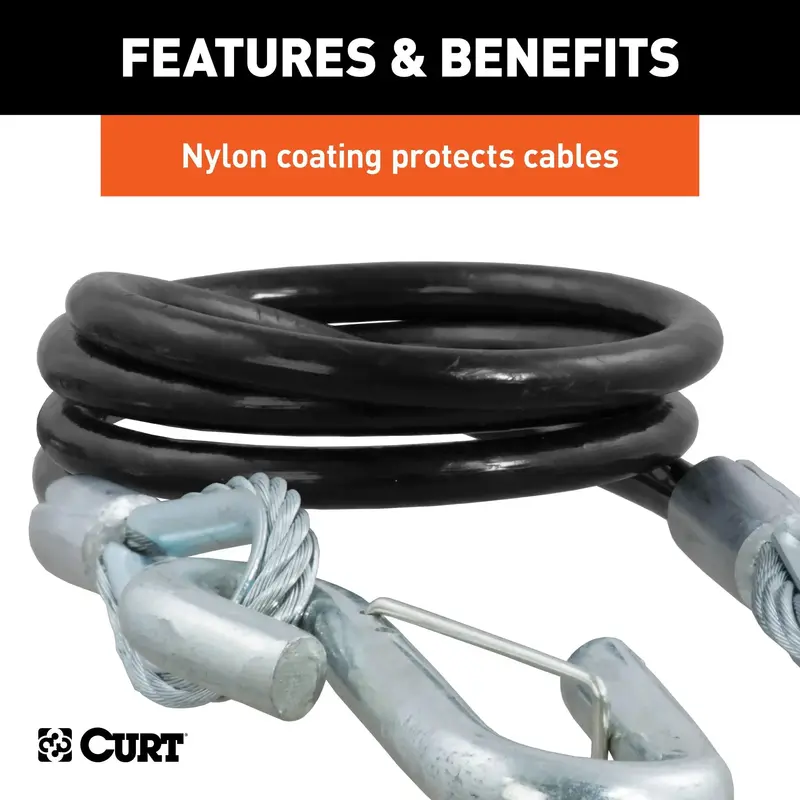 Curt 80151 Vinyl-Coated Safety Cables – 44.5" Length, 5,000 Lb Capacity (2-Pack) 1