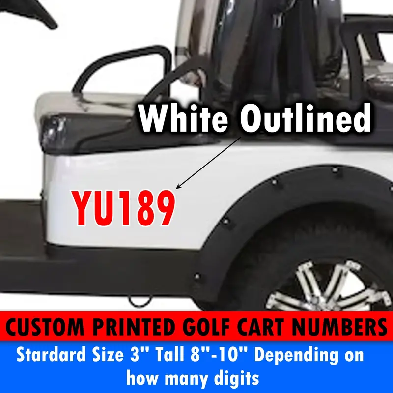 Custom Golf Cart Number Plaque – Full-Color White-Outlined Graphics 1